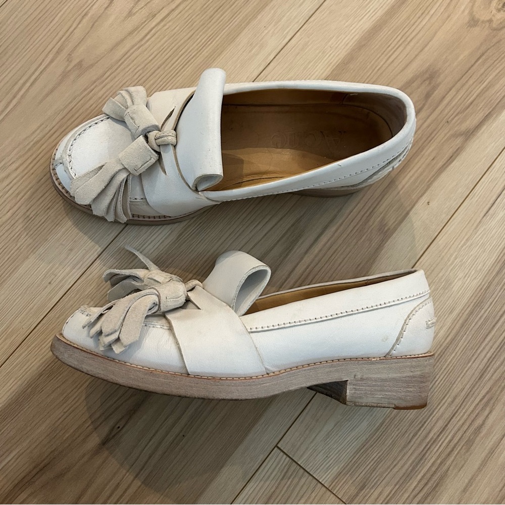 Acne white tassel loafers w small heel